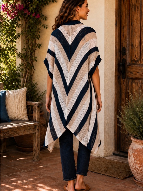 Ann Taylor Factory Sweaters - Ann Taylor Striped Open-Knit Kimono Sweater in Navy, Cream, Tan One Size NWT